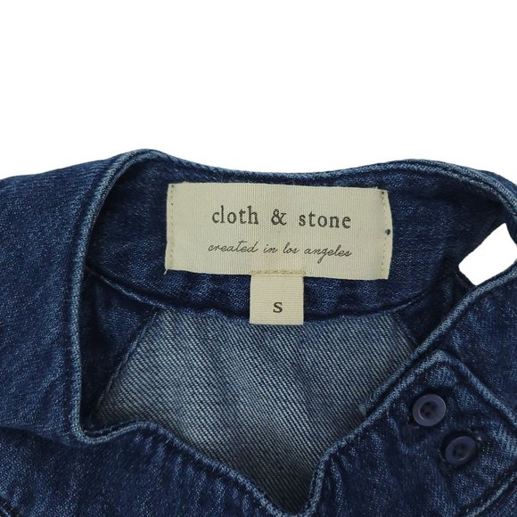 Cloth and Stone Blue Chambray Halter Mock Neck Denim Jumpsuit Womens S Wide Leg - Picture 10 of 16